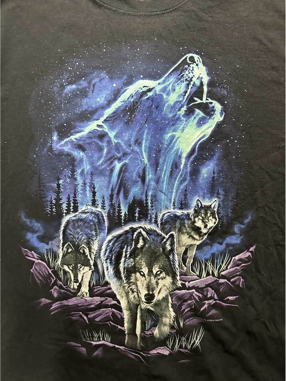Wolf Graphic T Shirt Mens Medium Black Spirit Wolf Moon Nature Animal Tee